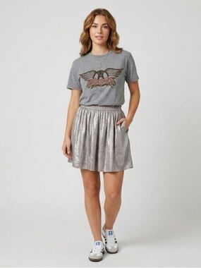 Corey Lynn Calter Anthropologie Metallic Silver Pleated Mini Skirt Size Small